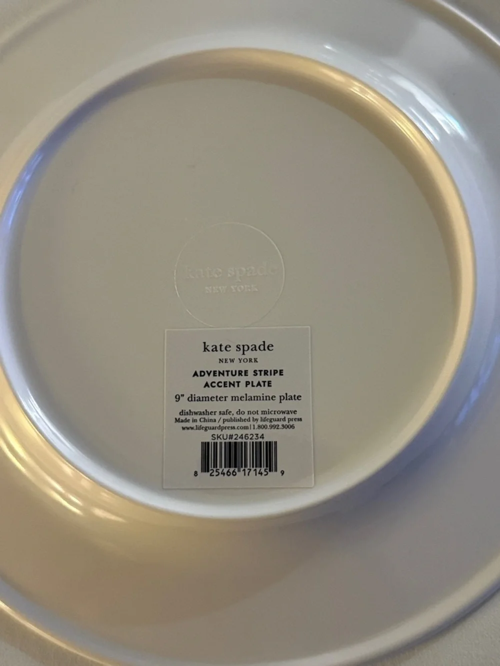 kate spade White 9” Melamine Plates with Blue Stripe Accents - Set of 2